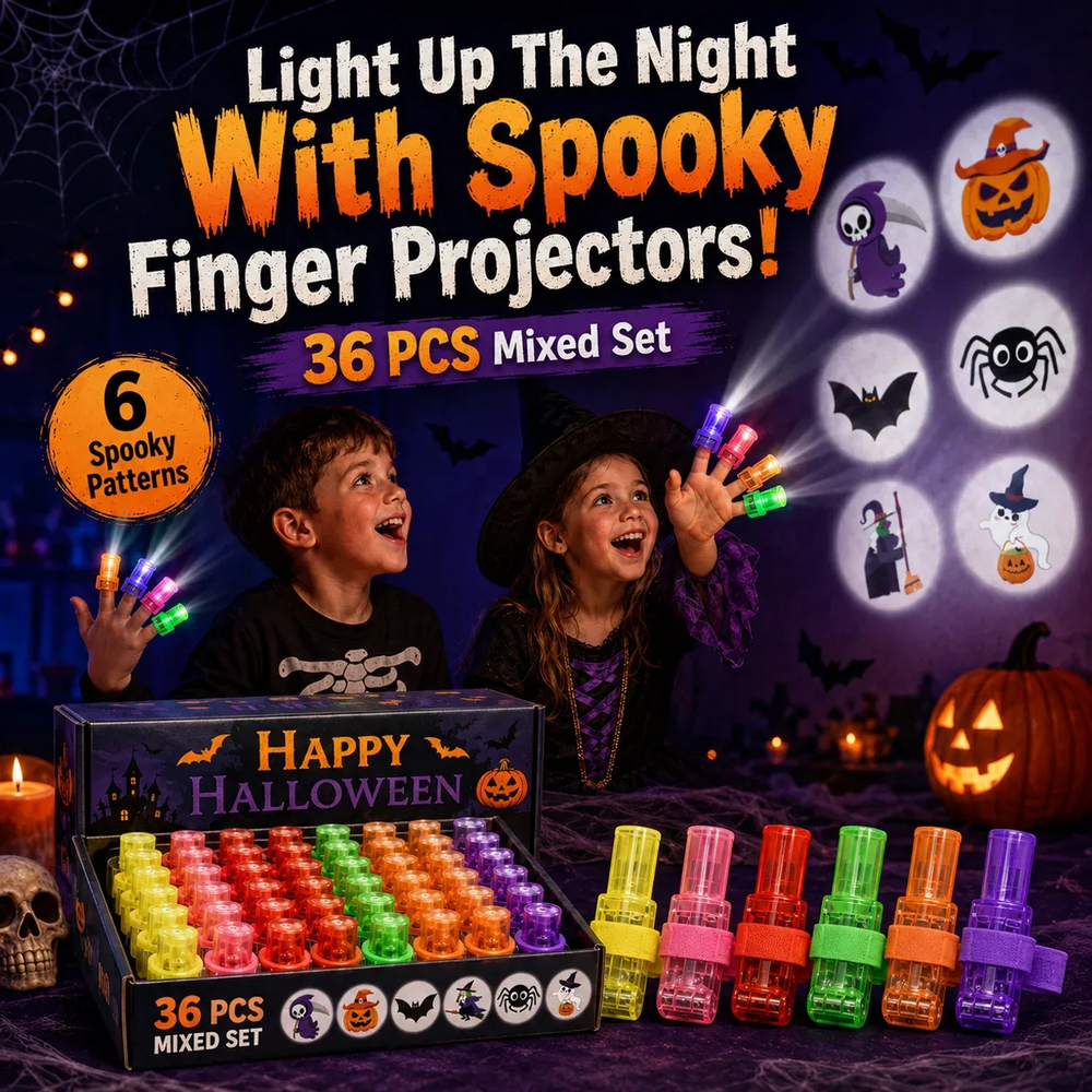 π₯ Last Day 50% OFF β 36PCS Spooky Halloween Pattern Finger Projector Lights Party Favors & Spooky Funπ
