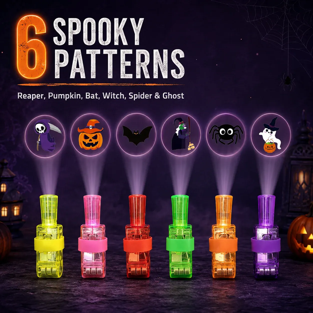 π₯ Last Day 50% OFF β 36PCS Spooky Halloween Pattern Finger Projector Lights Party Favors & Spooky Funπ