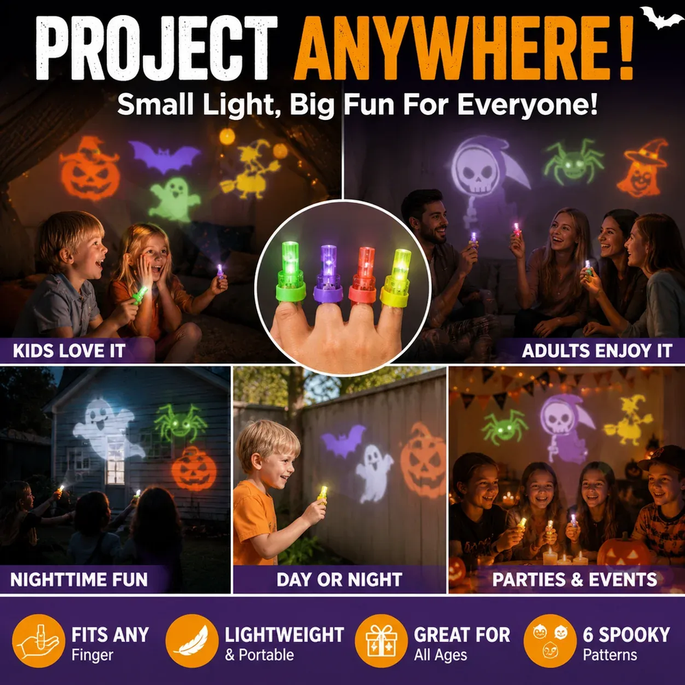π₯ Last Day 50% OFF β 36PCS Spooky Halloween Pattern Finger Projector Lights Party Favors & Spooky Funπ